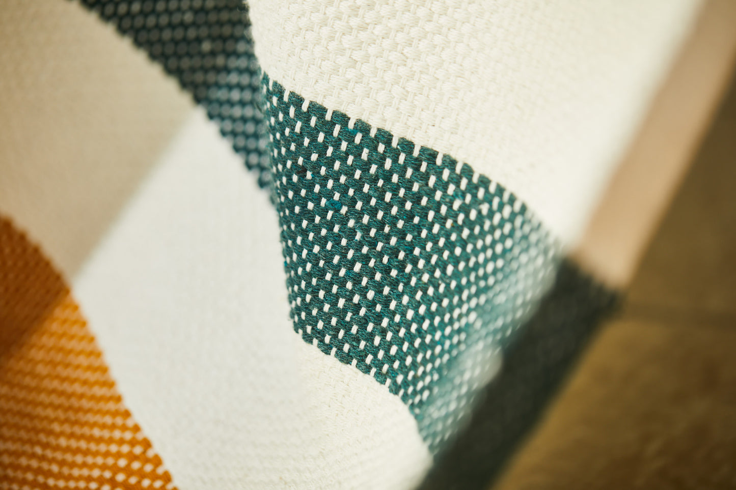 Striped pattern blanket (blue, green, yellow & natural cotton)