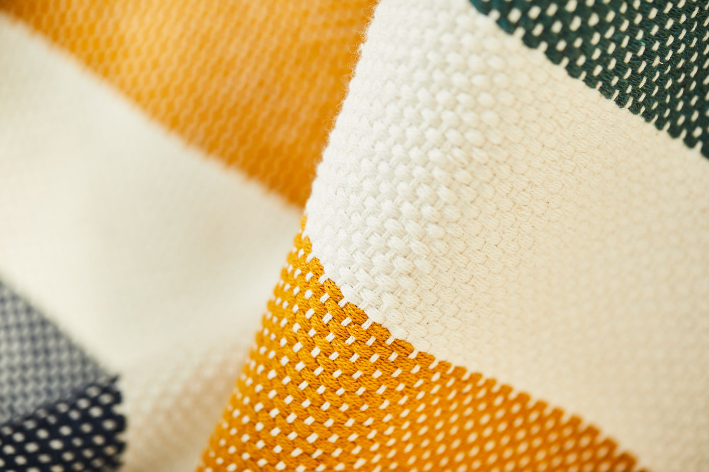 Striped pattern blanket (blue, green, yellow & natural cotton)