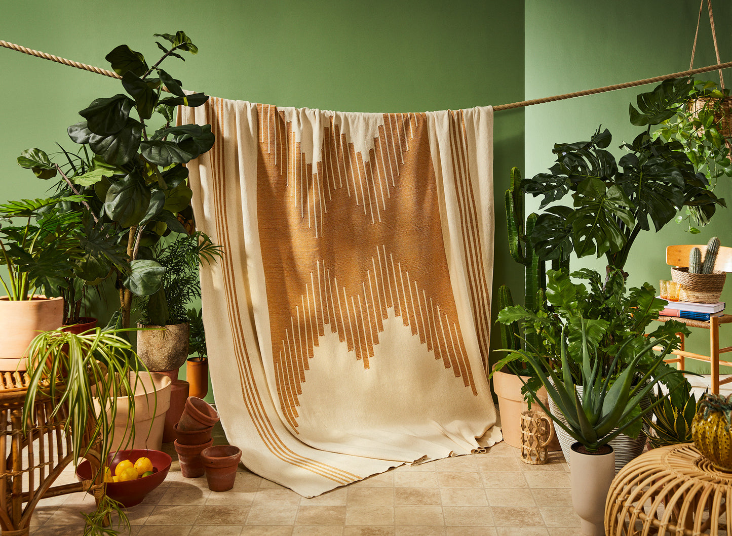 Diamond pattern throw (natural cotton & ochre)