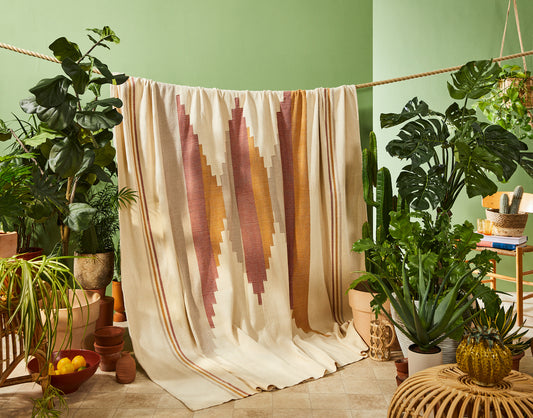 Diamond pattern throw (natural cotton, terracotta & ochre)