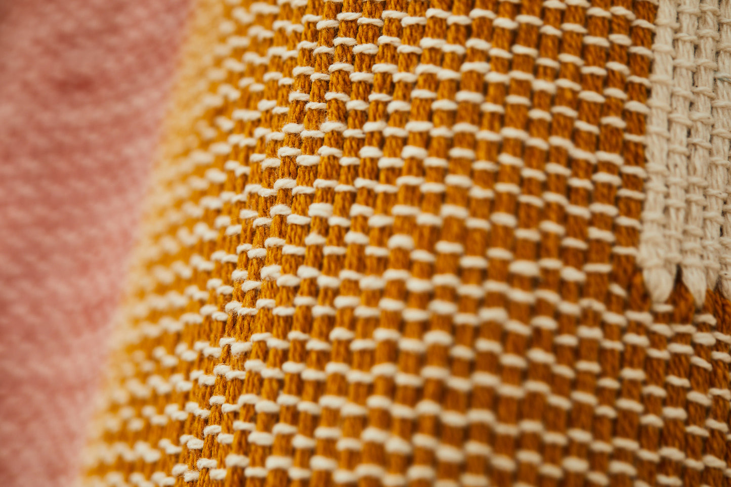 Diamond pattern throw (natural cotton, terracotta & ochre)